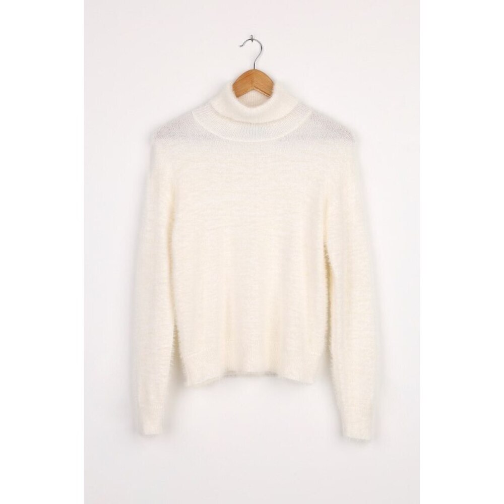 Lulus Positively The Best Ivory Eyelash Knit Turtleneck Sweater White - Size S